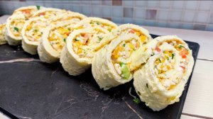 Закуска за 15 минут. Яичный рулет с начинкой.