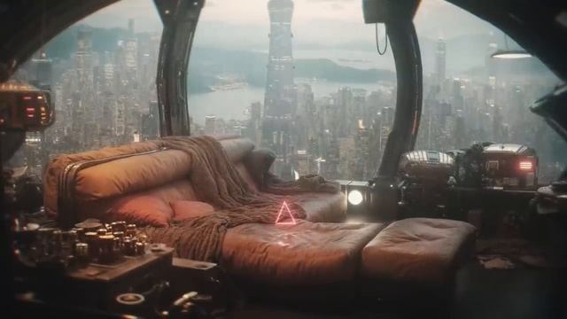 A Makeshift Blade Runner Lounge Playing Cyberpunk Ambient Background Music