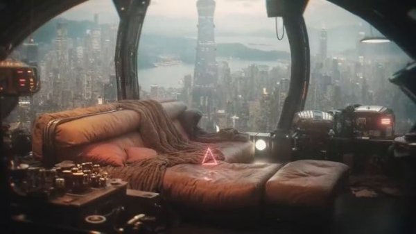 A Makeshift Blade Runner Lounge Playing Cyberpunk Ambient Background Music