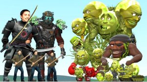 Новый Робот-титан Адам И Самурай Против Титана Лин Ганга С Армией Дыни В Garrys Mod