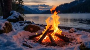 Зимний Костёр у воды. Приятные Звуки Воды и Костра. Максимальный Релакс.