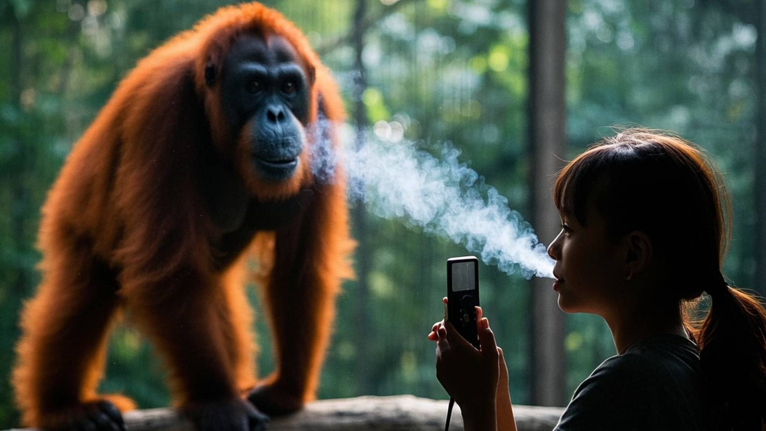 Скандал в Тайган: Спортсменка угощает орангутана вейпом смотреть онлайн