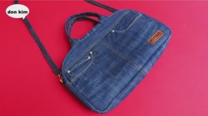 Шьем сумку "Бостон" из карманов старых джинсов 34*21*8 см.