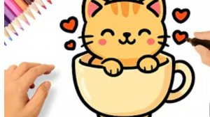 КАК НАРИСОВАТЬ КОТЕНКА В ЧАШКЕ 🐱☕💖 ЛЕГКИЙ ПОШАГОВЫЙ ИНСТРУКЦИЯ