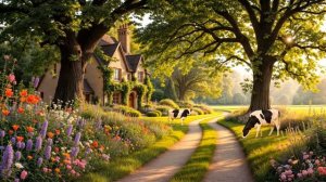 Весенняя атмосфера в коттедже: умиротворяющий ручей, ветряные колокольчики и звуки книг для релакса