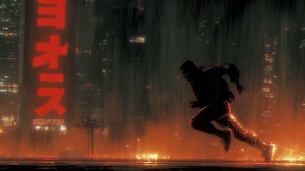 Retrowave frequencies - runner under neon rain