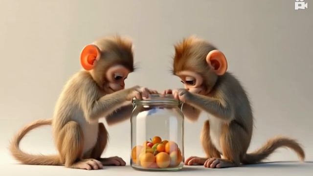 3Д обезьянки и банка.