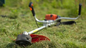 Косим траву. Работает бензиновый триммер. Работа в удовольствие. Триммер Carver.