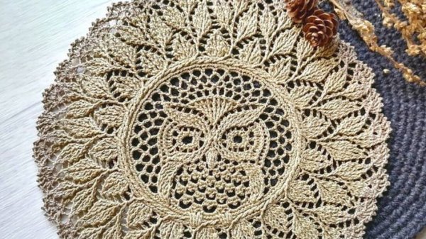 Салфетка Сова крючком с переводом. 1 часть.