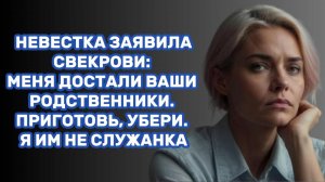 ИСТОРИИ ИЗ ЖИЗНИ: НЕВЕСТКА ЗАЯВИЛА СВЕКРОВИ: МЕНЯ ДОСТАЛИ ВАШИ РОДСТВЕННИКИ. ПРИГОТОВЬ, УБЕРИ. Я ИМ