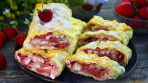 Почти пирог, но без теста. РУЛЕТ ИЗ ЛАВАША С ТВОРОГОМ И КЛУБНИКОЙ