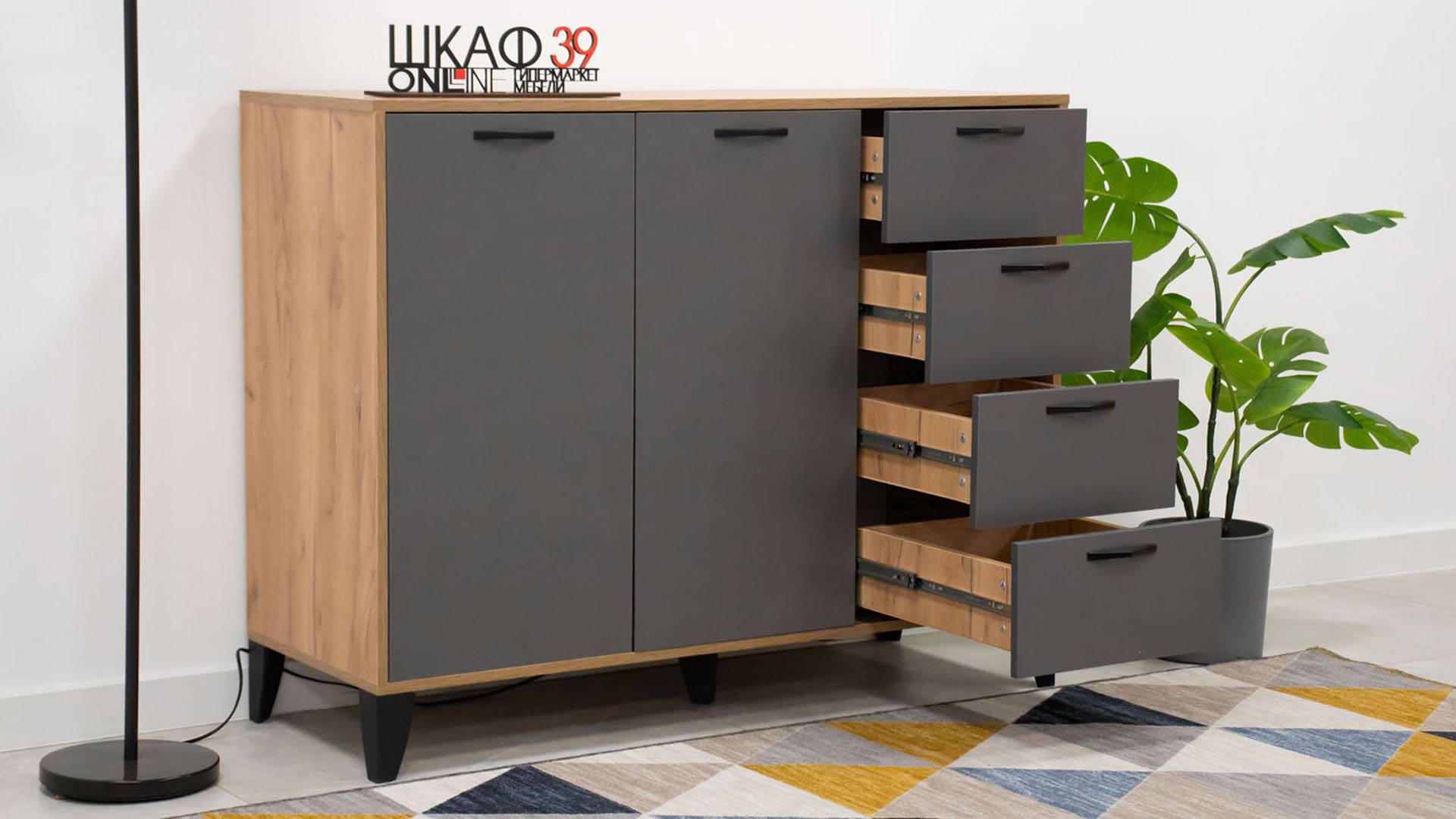 Катрин-12 Комод дуб крафт золотой/графит серый смотреть онлайн