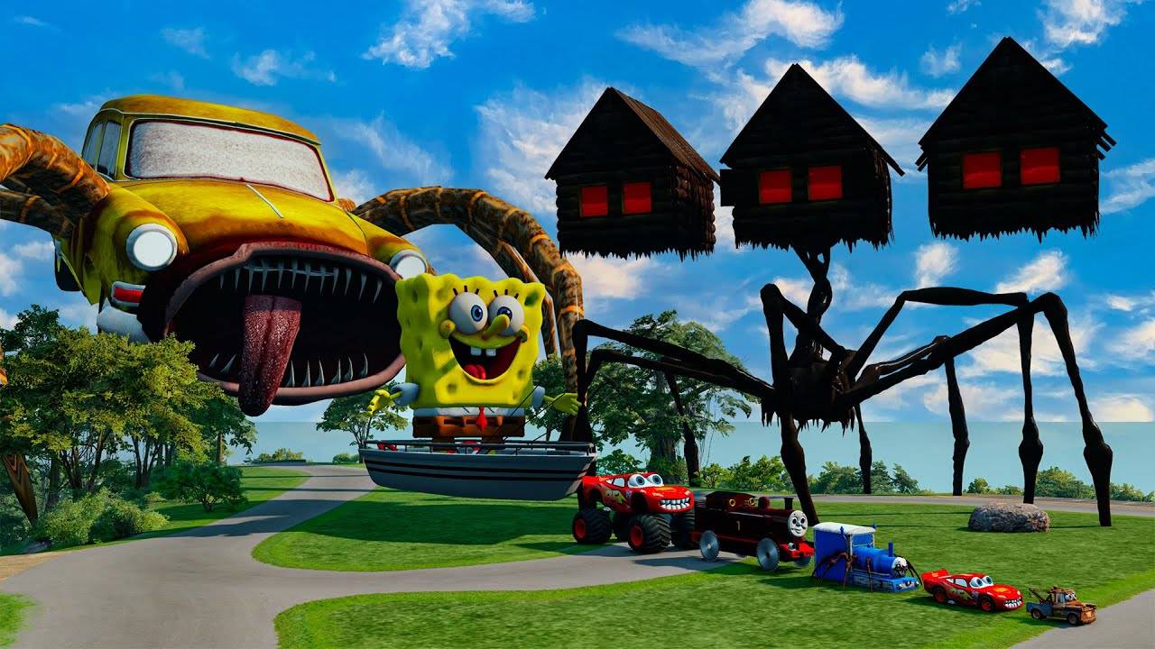 Машинки сходят с ума от безумия с новыми 3 головами домов и пожирателем автомобилей смотреть онлайн