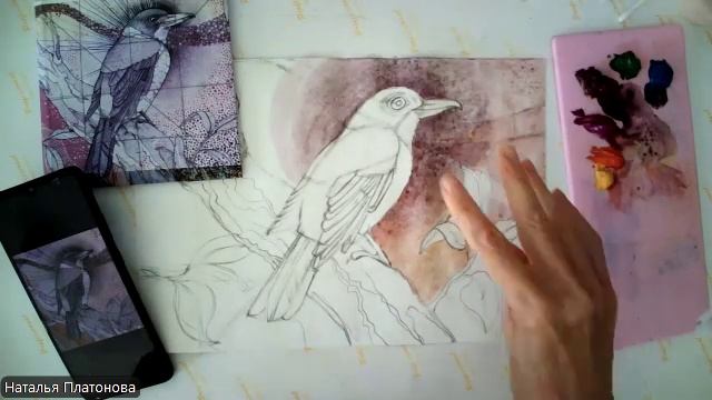 Птица на ветке (рисуем с солью) смотреть онлайн