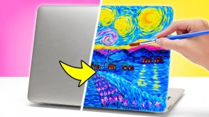 Как сделать крутой чехол для ноутбука в стиле Ван Гога 🎨📸 Потрясающие творческие идеи