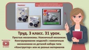 3 кл. Труд. 31 урок. Простые механизмы. Ножничный механизм. Конструирование моделей с ножничным меха