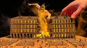 Диорама «Атака титанов»: реалистичный эффект огня с использованием обычного камина!