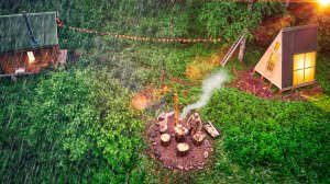 ТАЁЖНЫЙ ДВОР - ПОПАЛ ПОД ЛИВЕНЬ и ПРЯЧУСЬ ОТ НЕПОГОДЫ | СТРОИМ ДВУХЭТАЖНЫЙ ДОМ В ЛЕСУ | СВОЁ ОЗЕРО