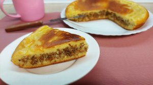 Заливной пирог с мясом на сковороде