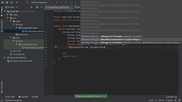 Решение задачи Reorder Data in Log Files 99.5%. Java. Leetcode смотреть онлайн