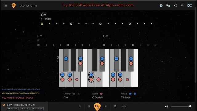SLOW TEXAS BLUES PIANO KEYS JAM TRACK IN C MINOR смотреть онлайн