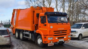 Мусоровоз HIDRO-MAK Автобау на шасси КамАЗ-65115-A5 (А 843 ХВ 122). Работа с евробаками.