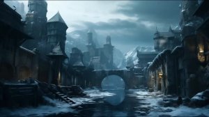 Зимний день - Холодная зимняя атмосфера и музыка Фэнтезийного города с снегом и звуками холода