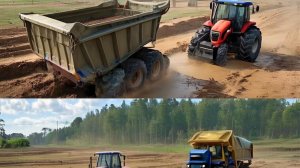 🔔Мощная техника на работе: тракторы и самосвалы в поле 🚜