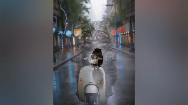 Котик катается на мопеде | Ролики и видео для детей и взрослых | Создано с помощью ИИ | Подпишись