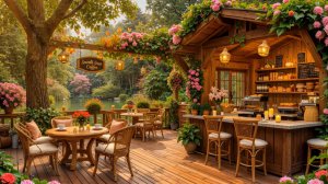 Кофейня в саду с джазом | Утреннее вдохновение и уют среди природы ☕🎷