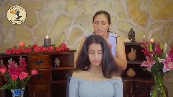 Esperanzas soft whispering ASMR massage and hair combing with nails for tingles and triggers.