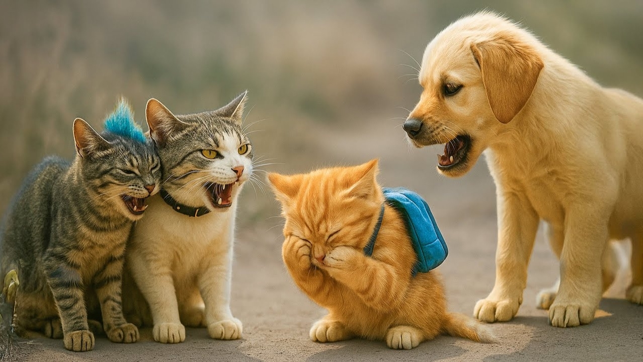 Бедный рыжий котёнок шёл в школу, его обижали злые коты — щенок спас его смотреть онлайн