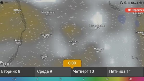 Прогноз облачности и дождей 7-12 июля 2025