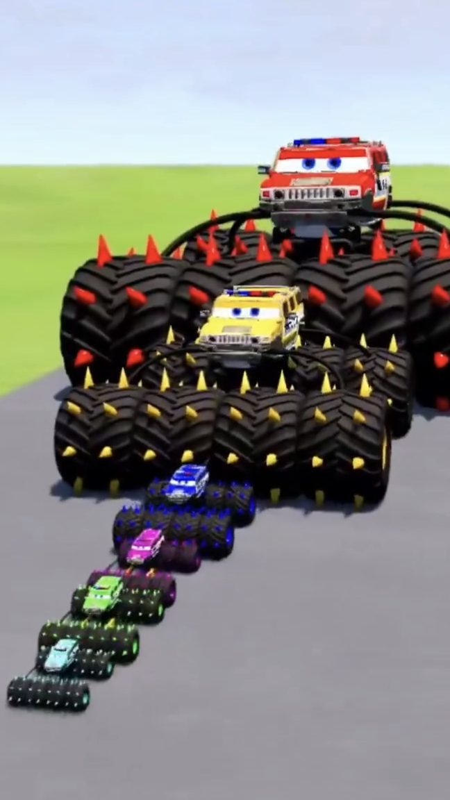 Большая и маленькая машина с шипами против портала смотреть онлайн