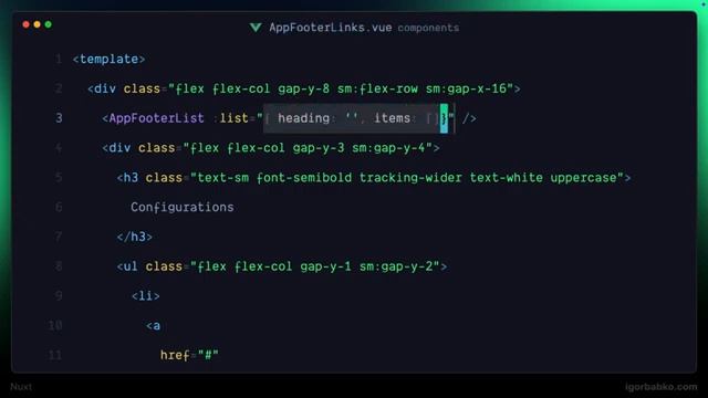 Nuxt Vue Платформа видео уроков 14 - Компонент списков в подвале [get-save.com]
