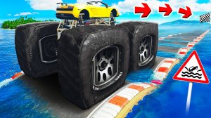 КАК ДАЛЕКО ЛАМБА НА КВАДРАТНЫХ КОЛЁСАХ СМОЖЕТ ПРОЕХАТЬ ПО ВОДНЫМ КОЧКАМ В ГТА 5?