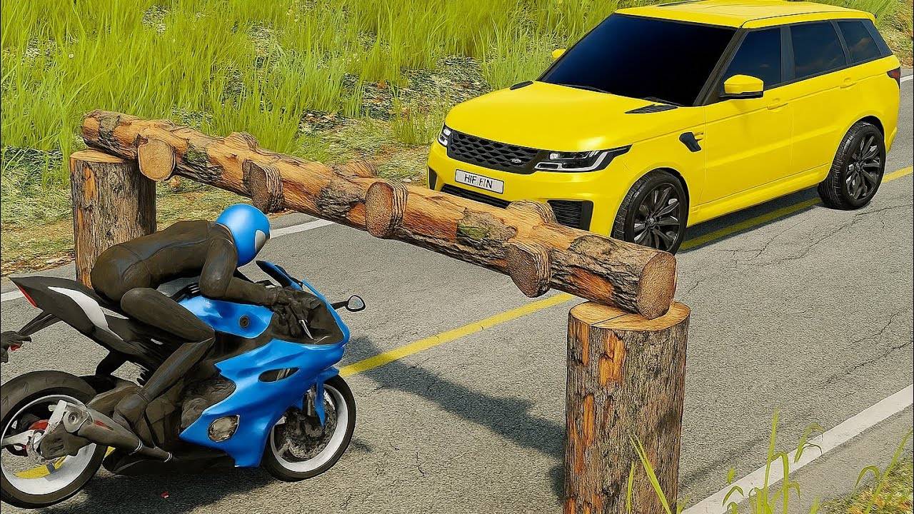 Машины против шлагбаума из бревна - соревнование в beamng drive смотреть онлайн