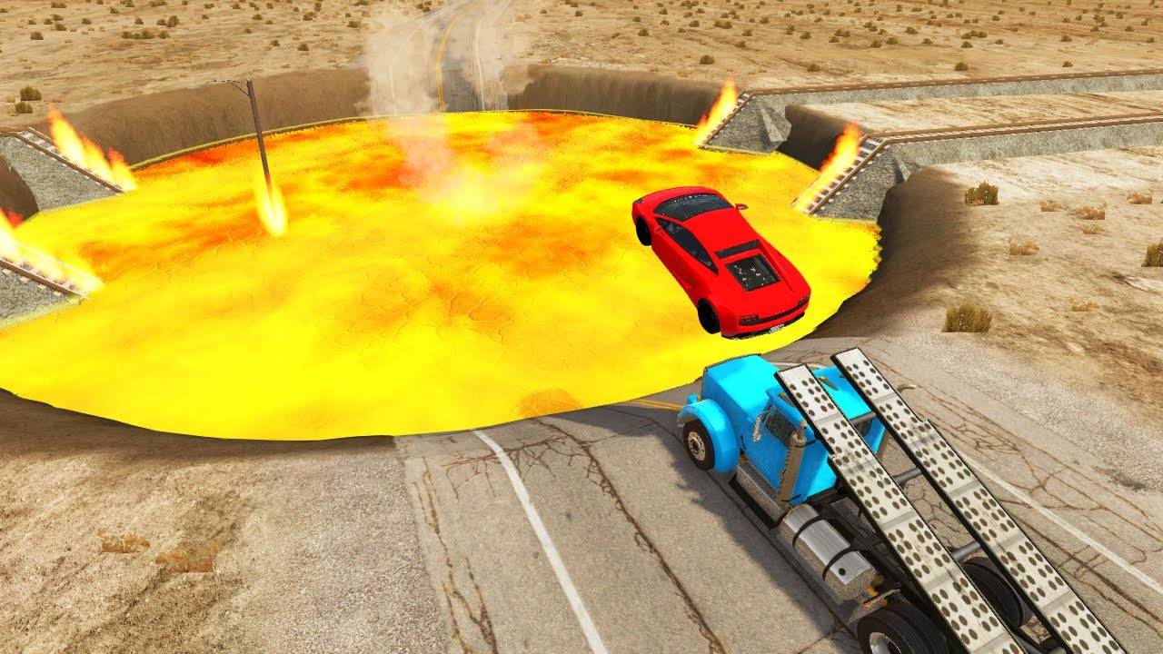 Автомобили против огромного лавового кратера 😱|BeamNG.Drive|Бемиджи Драйв смотреть онлайн