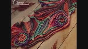2 Длинный вязаный шарф с цветами фриформ крючком