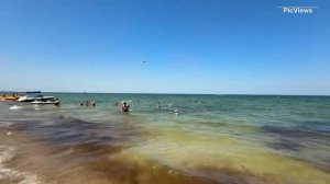 Голубицкая Центральный пляж и Молодёжный сегодня 8 июля 2025. Море и погода в Голубицкой сейчас