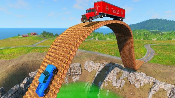 Автомобили VS захватывающего дух моста и огромной ямы 😱|BeamNG.Drive|Бемиджи Драйв