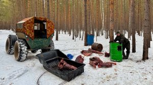 ПОДГОТОВКА К ВЕСЕННЕЙ ОХОТЕ НА МЕДВЕДЯ. ПРИВЕЗЛИ ЕЩЕ ОДНУ БОЧКУ С ПРИВАДОЙ.