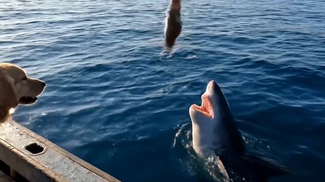 собака и акула. собака кормит акулу рыбой. Смотреть видео с акулой смотреть онлайн