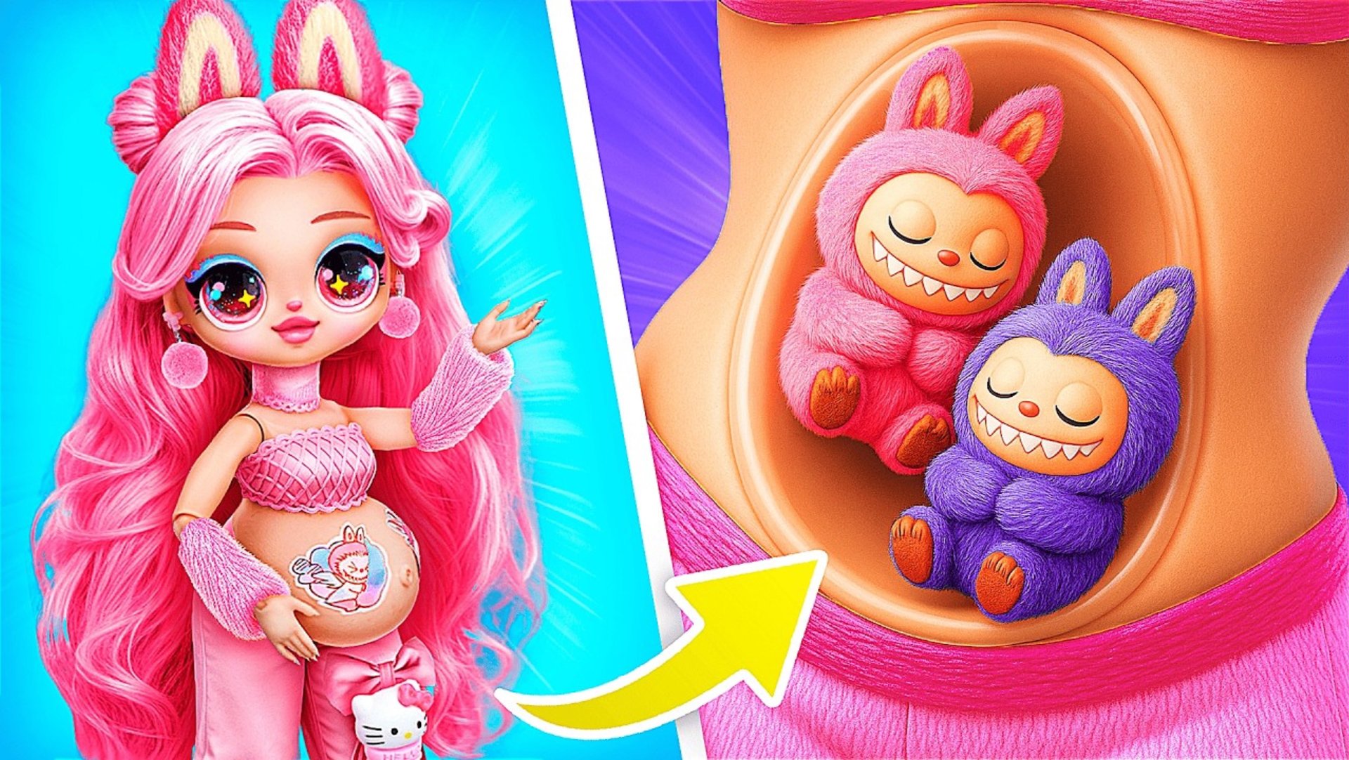 Лабубу кукла стала мамой! Поделки для кукол ЛОЛ смотреть онлайн