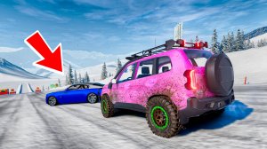 BEAMNG DRIVE ЛЕДЯНОЙ СПУСК С ГОРЫ БЕЗ ТОРМОЗОВ НА ЧИТ ТАЧКАХ В BEAM NG DRIVE