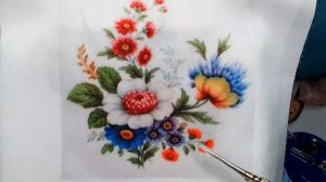 Вышивка  лентами по принту.