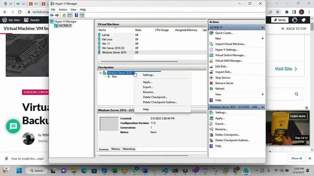 Как создать контрольную точку (checkpoint) в Microsoft Hyper-V