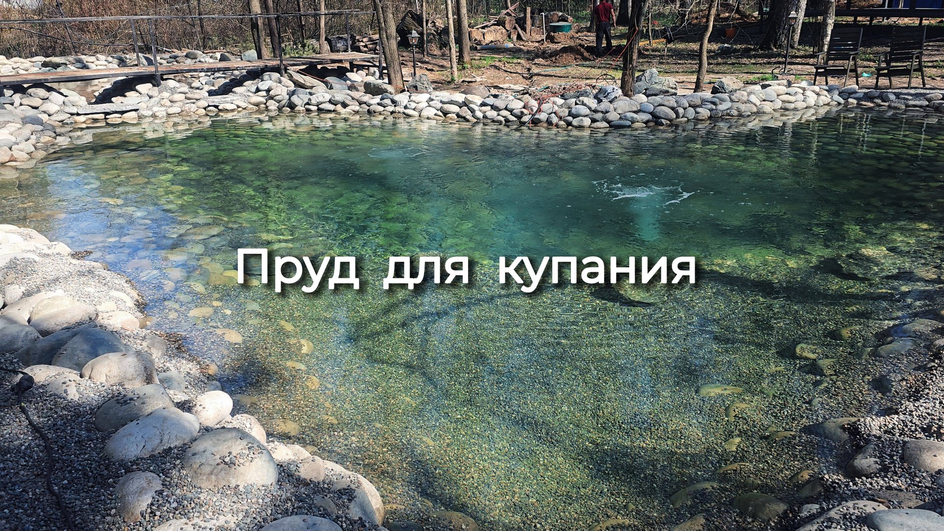 Купальный пруд в хвойном саду с каскадами | Построено EcoPond