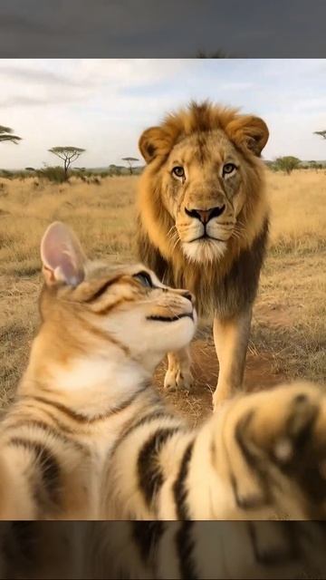 Кот делает селфи с разными животными | Создано с помощью редактора ИИ | Подпишись и ставь лайк