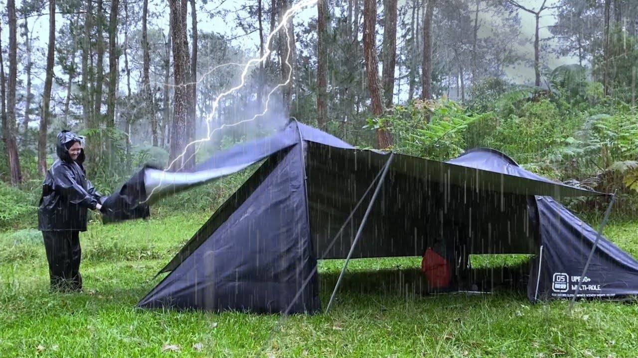 СИЛЬНЫЙ ДОЖДЬ В БОЛЬШОЙ ПАЛАТКЕ☀️ОДИНОЧНЫЙ ПОХОД ПОД ПРОЛИВНЫМ ДОЖДЕМ И ГРОЗОЙ смотреть онлайн
